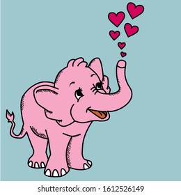 elephant pink illustration with love icon. hand drawn style. for wallpaper and background. eps 10