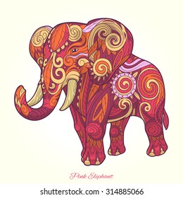 Elephant pink ornament ethnic vector illustration, tribal,
tattoo, animal, art, stencil, abstract, design