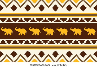 Elephant  pixel pattern. Seamless. White stripes, darkcolor background. Ethnicity. Floral patterns, printed fabrics, pants, Lanna.