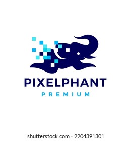 Elephant pixel tech Jumping Logo vector Icon Illustration