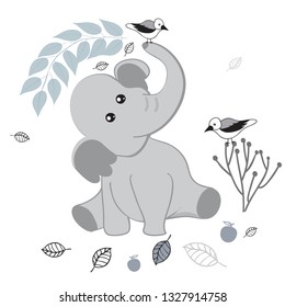 Elephant Placement Vector for an elephant themed pattern collection. Perfect for wall stickers, kids clothing, bed linen, towels, kids lunch boxes, bottles, pillow cases and throw pillows.