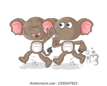 the elephant play chase cartoon. cartoon mascot vector