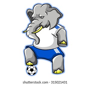 An elephant play soccer, he in a steady position.