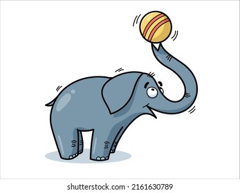 An elephant is playing with a ball. Circus show. Vector illustration. A trained elephant holds a ball on its trunk.	
