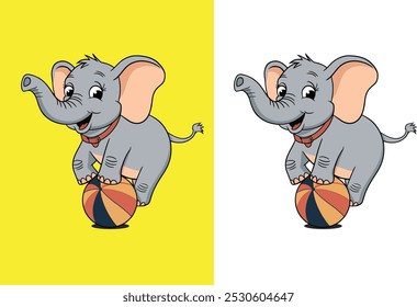 Elephant playing with a ball vector art illustration