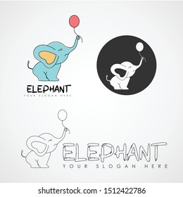 elephant playing a balloon image graphic icon logo design abstract concept vector stock. Can be used as a symbol related to animal or cartoon
