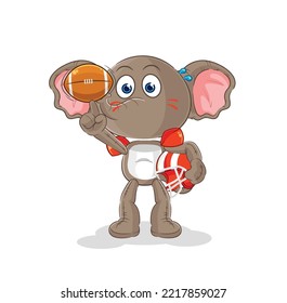the elephant playing rugby character. cartoon mascot vector