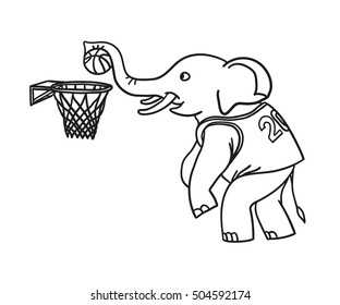 An elephant plays basketball
