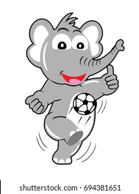 elephant plays soccer, vector cartoon illustration