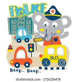 elephant the policeman funny animal cartoon,vector illustration