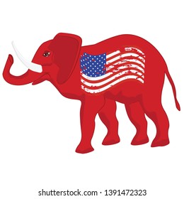 Elephant - political symbol of republicans - grunge usa flag - vector. US political parties