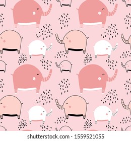 elephant polka pink pattern girl tee illustration art vector