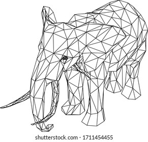 Elephant polygonal lines illustration. Abstract vector elephant on the white background