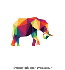 Elephant polygonal low poly silhouette. Colorful Elephant Vector Icon. Elephant colorful logo. Colorful abstract Icon.