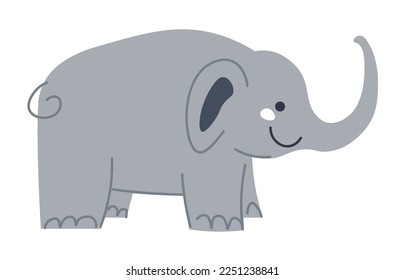 Elephant portrait, isolated plant eating mammal with trunk and curved tusks. Zoo or wilderness, nature and species. Character with large ears, personage living in Africa. Vector in flat style