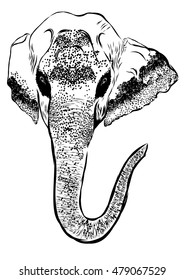 Elephant portrait on white background. Hand sketch grunge illustration.