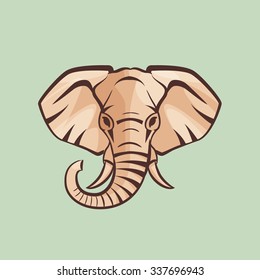 Elephant portrait. Vector icon for your design. Animal head on green background