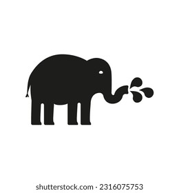 The elephant pours a splash of water out of his trunk. 
