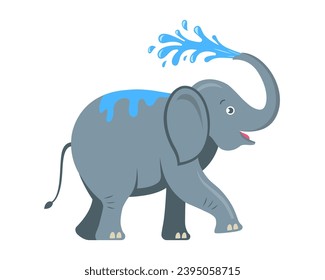 the elephant pours water on itself. flat vector illustration