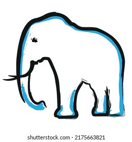 Elephant profile logo template. Silhouette of animal in blue and black brush lines isolated on white background. Design vector illustration.