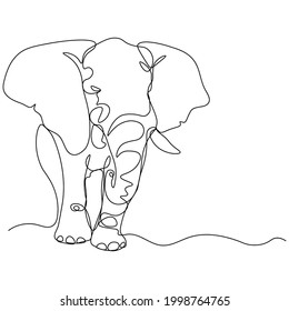 Elephant Protection Day. The elephant is coming. The inscription is in English Blogger. Solid line. Vector illustration drawn with a single line.