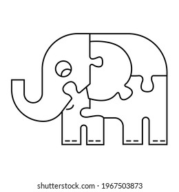 Elephant puzzle for children in dodle style. Kids toy. Isolated game on white background. Hand drawing vector illustration.