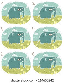 Elephant Puzzle ... Task: Find two identical images (match the pair)! ... Answer: No. 2 and 6