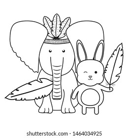 elephant and rabbit with feathers hat bohemian style