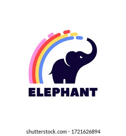 Elephant with rainbow concept. Vector flat style icon design.
