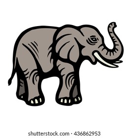 An elephant with a raised trunk. Isolated object. White background. Vector Image.