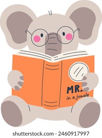 Ilustración vectorial de libro de lectura de elefantes