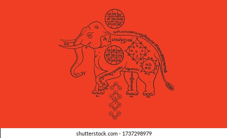 elephant in red background, Thai traditional painting vector