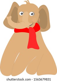 Elephant in a red scarf.White background.Vector illustration.

