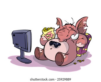 elephant is relaxing in front of  television