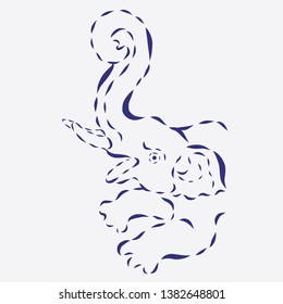 Elephant relaxing with trunk in the air. illustration for logo, symbol and icon. Blue abstract art hand drawn vector.
