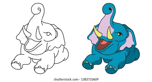 Elephant relaxing with trunk in the air. illustration for coloring, artwork and presentation. Black and white hand drawn doodle illustration.