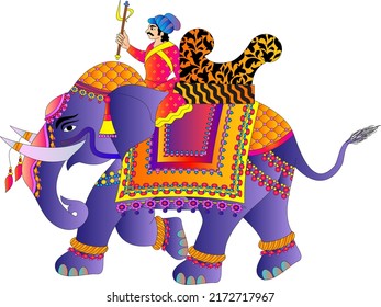 Elephant rendered in Pichwai style. Indian folk art. for a coloring book, textile, fabric prints, phone case, and greeting cards. logo, calendar

