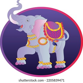 Elephant rendered in Pichwai style. Indian folk art. for a coloring book, textile fabric prints, phone cases, and greeting cards. logo, calendar	
