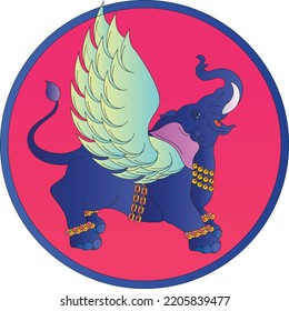 Elephant rendered in Pichwai style. Indian folk art. for a coloring book, textile fabric prints, phone cases, and greeting cards. logo, calendar	
