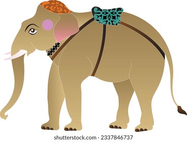 Elephant rendered in Pichwai style. Indian folk art. for a coloring book, textile fabric prints, phone case, and greeting card. logo, calendar	