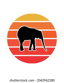 Elephant Retro Sunset Design template. Vector design template for logo, badges, t-shirt, POD and book cover. Isolated white background.