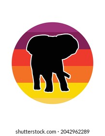 Elephant Retro Sunset Design template. Vector design template for logo, badges, t-shirt, POD and book cover. Isolated white background.