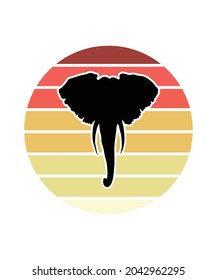 Elephant Retro Sunset Design template. Vector design template for logo, badges, t-shirt, POD and book cover. Isolated white background.