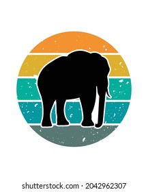 Elephant Retro Sunset Design template. Vector design template for logo, badges, t-shirt, POD and book cover. Isolated white background.