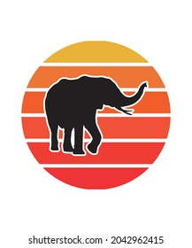 Elephant Retro Sunset Design template. Vector design template for logo, badges, t-shirt, POD and book cover. Isolated white background.