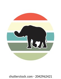 Elephant Retro Sunset Design template. Vector design template for logo, badges, t-shirt, POD and book cover. Isolated white background.