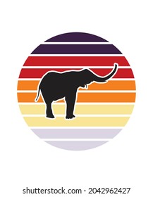 Elefante Retro-Sunset-Design-Vorlage. Vektordesign-Vorlage für Logo, Badges, T-Shirt, POD und Buchumschlag. Einziger weißer Hintergrund.