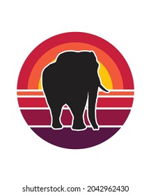 Elephant Retro Sunset Design template. Vector design template for logo, badges, t-shirt, POD and book cover. Isolated white background.