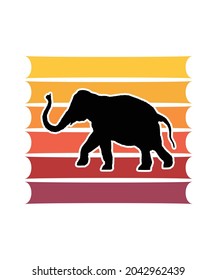 Elephant Retro Sunset Design template. Vector design template for logo, badges, t-shirt, POD and book cover. Isolated white background.