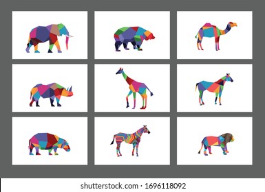Elephant, Rhino, Hippo, Bear, Giraffe, Zebra, Camel, Lion, Zoo animals vector